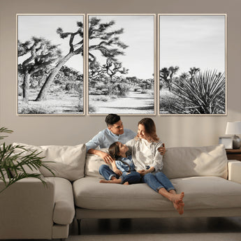 88164251-MGV-FC-60X30-3P_Natural-Joshua Tree Wall Art Canvas Print, Framed Desert Path Art Picture Print, Monochrome Desert Perfect Minimalist Desert Decor Artwork