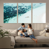 33764764-MGV-FC-60X30-3P_Natural-Minimal Beach Wall Art Canvas Print, Framed Ocean Swimming Art Picture Print, Clear Ocean Perfect Minimal Coastal Decor Artwork