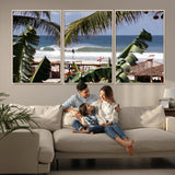 34722557-MGV-FC-60X30-3P_Natural-Tropical Shoreline Wall Art Canvas Print, Framed Surfer Beach Art Picture Print, Coastal Surf Perfect Tropical Coastal Decor