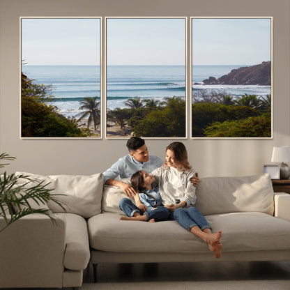 88336640-MGV-FC-60X30-3P_Natural-Tropical Beach Scene Wall Art Canvas Print, Framed Coastal Photography Art Picture Print, Ocean Horizon Art Perfect Coastal Boho