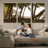 92093951-MGV-FC-60X30-3P_Natural-Tropical Jungle Wall Art Canvas Print, Framed Palm Tree Forest Art Picture Print, Coastal Escape Perfect Jungle Retreat Decor