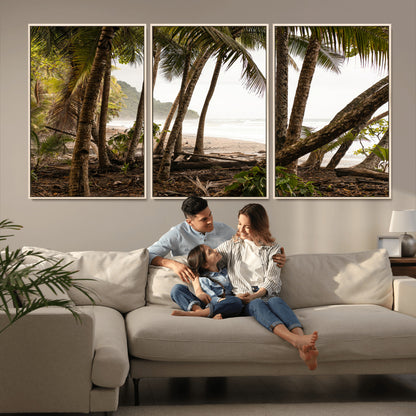 92093951-MGV-FC-60X30-3P_Natural-Tropical Jungle Wall Art Canvas Print, Framed Palm Tree Forest Art Picture Print, Coastal Escape Perfect Jungle Retreat Decor