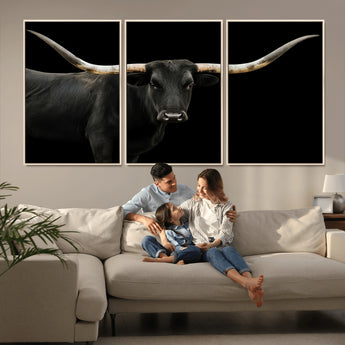 99448328-MGV-CV-36X24-Longhorn Cattle Wall Art Canvas Print, Framed Texas Ranch Art Picture Print, Western Cow Perfect Farmhouse Decor Artwork
