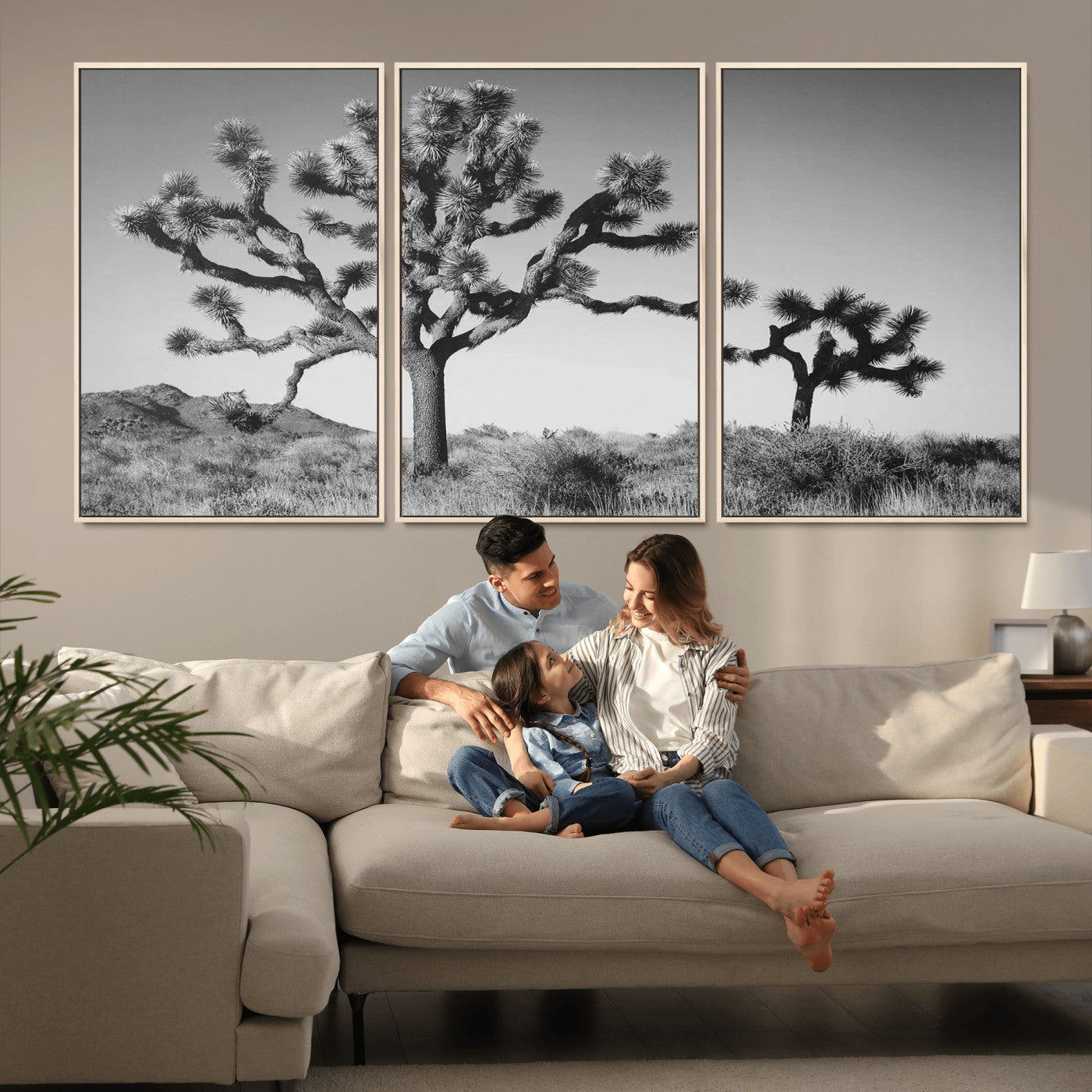 50975475-MGV-CV-36X24-Joshua Tree Art Wall Art Canvas Print, Framed Desert Tree Print Art Picture Print, Black White Nature Perfect Southwestern Boho