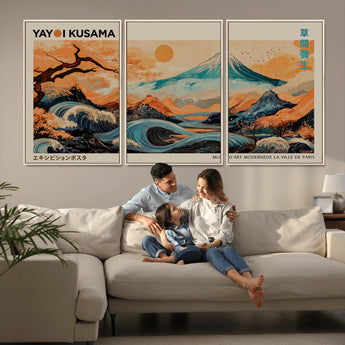 22373530-MGV-CV-36X24-Japanese Mt Fuji Wave Art Print – Ukiyo e Inspired Sun & Cherry Blossom Poster, Traditional Asian Landscape Painting, Modern