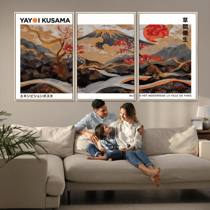 40959107-MGV-CV-36X24-Japanese Fuji Wall Art Print – Red Sun & Cherry Blossom Poster, Gold Wave Ukiyo-e Inspired Modern Japan Landscape Painting,