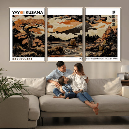 96372548-MGV-CV-36X24-Japanese Landscape Wall Art Print – Mt. Fuji Poster with Bonsai Tree & River, Ukiyo-e Inspired Modern Japanese Artwork, Autumn