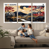 66243961-MGV-CV-36X24-Mount Fuji Japanese Wall Art – Golden Abstract Landscape Canvas Print, Cherry Blossom Painting, Modern Oriental Zen Home Decor