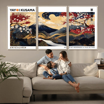 66243961-MGV-CV-36X24-Mount Fuji Japanese Wall Art – Golden Abstract Landscape Canvas Print, Cherry Blossom Painting, Modern Oriental Zen Home Decor