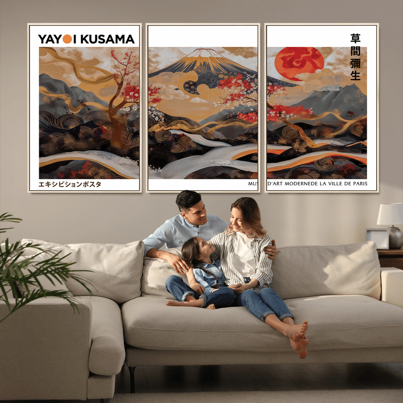 85375874-MGV-CV-36X24-Mount Fuji Abstract Wall Art – Japanese Landscape Canvas Print, Cherry Blossom & Red Sun Painting, Elegant Modern Zen Asian Home