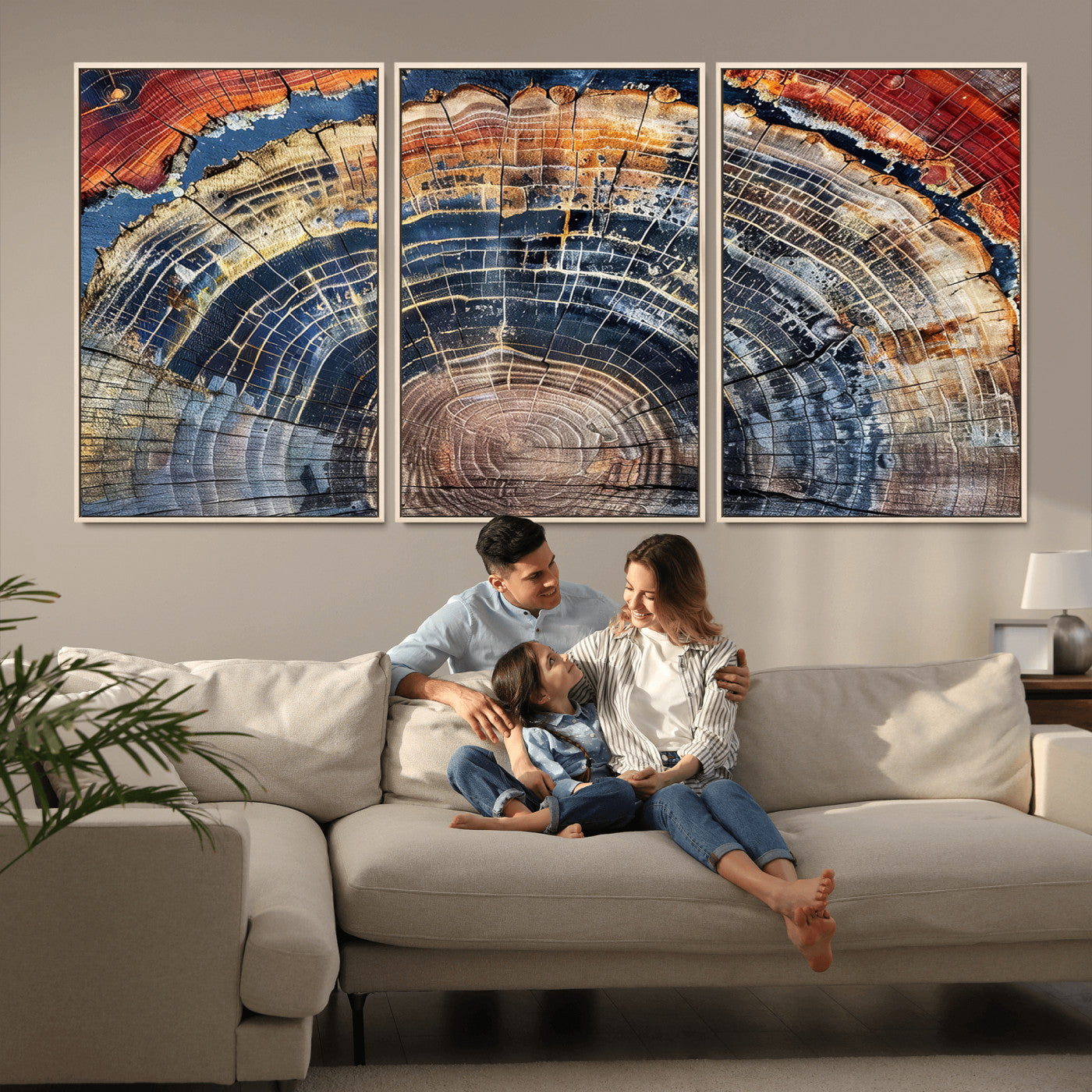 38987581-MGV-FC-60X30-3P_Natural-Tree Ring Art Wall Art Canvas Print, Framed Rustic Wall Decor Art Picture Print, Nature Grain Print Perfect Modern Rustic Decor