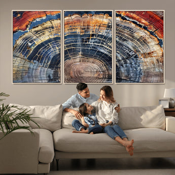 38987581-MGV-FC-60X30-3P_Natural-Tree Ring Art Wall Art Canvas Print, Framed Rustic Wall Decor Art Picture Print, Nature Grain Print Perfect Modern Rustic Decor