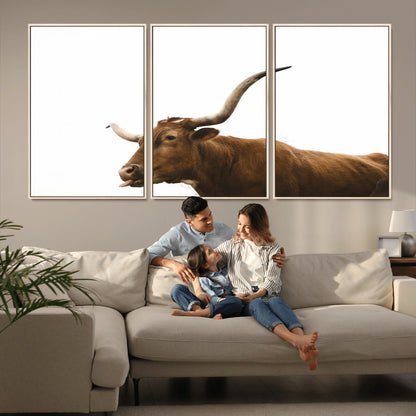 62566114-MGV-CV-36X24-Longhorn Cow Art Wall Art Canvas Print, Framed Rustic Animal Decor Art Picture Print, Texas Bull Photo Perfect Rustic Farmhouse