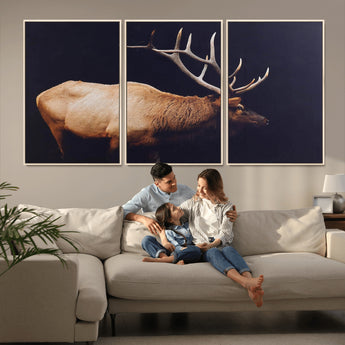 89239257-MGV-CV-36X24-Bull Elk Decor Wall Art Canvas Print, Framed Elk Photography Art Picture Print, Rustic Wildlife Perfect Rustic Lodge Decor Artwork