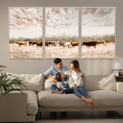57389417-MGV-CV-36X24-Cow Herd Photography Wall Art Canvas Print, Framed Rustic Farmhouse Decor Art Picture Print, Western Ranch Style Perfect Rustic