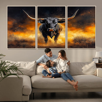 58293979-MGV-CV-36X24-Longhorn Canvas Wall Art Canvas Print, Framed Bold Bull Wall Art Art Picture Print, Western Animal Decor Perfect Western Dramatic