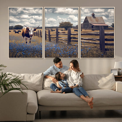 22296025-MGV-CV-36X24-Texas Longhorn Canvas Wall Art Canvas Print, Framed Rustic Barn Wall Art Art Picture Print, Farmhouse Cow Decor Perfect Rustic