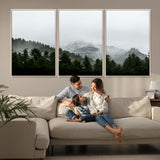 55968349-MGV-CV-36X24-Misty Mountains Wall Art Canvas Print, Framed Foggy Forest Art Picture Print, Snowy Peaks Perfect Moody Wilderness Decor Artwork