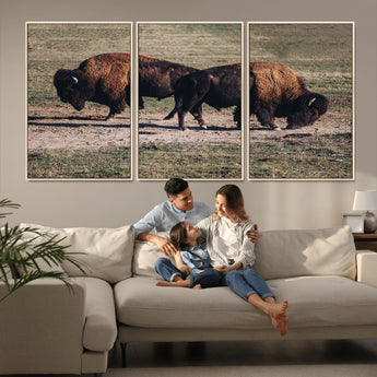 58141885-MGV-CV-36X24-Bison Photography Wall Art Canvas Print, Framed Western Wildlife Art Picture Print, Modern Ranch Perfect Western Rustic Decor