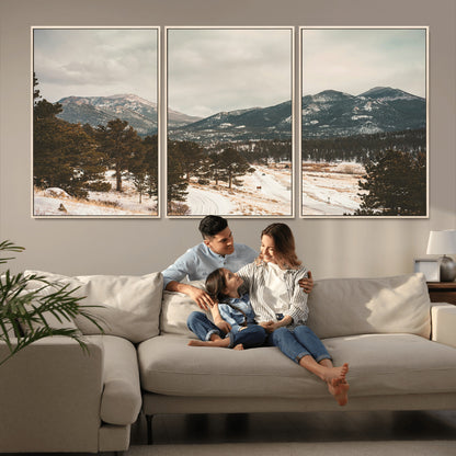 77311749-MGV-CV-36X24-Mountain Landscape Wall Art Canvas Print, Framed Snowy Peaks Art Picture Print, Alpine Aesthetic Perfect Rustic Winter Decor