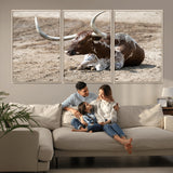 76549210-MGV-CV-36X24-Texas Longhorn Wall Art Canvas Print, Framed Country Living Art Picture Print, Farmhouse Aesthetic Perfect Western Rustic Decor