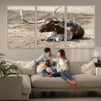 76549210-MGV-CV-36X24-Texas Longhorn Wall Art Canvas Print, Framed Country Living Art Picture Print, Farmhouse Aesthetic Perfect Western Rustic Decor