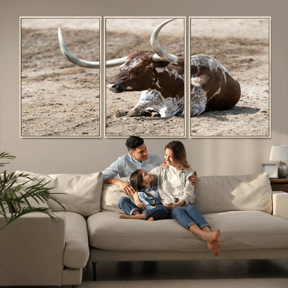 76549210-MGV-CV-36X24-Texas Longhorn Wall Art Canvas Print, Framed Country Living Art Picture Print, Farmhouse Aesthetic Perfect Western Rustic Decor