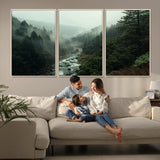 48497565-MGV-CV-36X24-Misty Forest Wall Art Canvas Print, Framed Foggy River Art Picture Print, Moody Landscape Perfect Moody Wilderness Decor Artwork