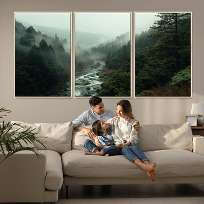 48497565-MGV-CV-36X24-Misty Forest Wall Art Canvas Print, Framed Foggy River Art Picture Print, Moody Landscape Perfect Moody Wilderness Decor Artwork