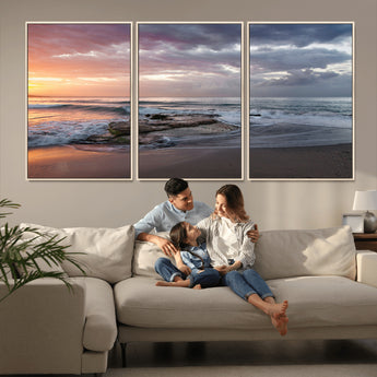 94208089-MGV-CV-36X24-Golden Hour Wall Art Canvas Print, Framed Tranquil Waves Art Picture Print, Beach Horizon Perfect Coastal Serenity Decor Artwork