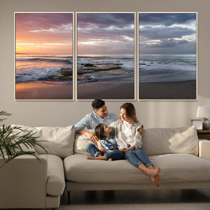 94208089-MGV-CV-36X24-Golden Hour Wall Art Canvas Print, Framed Tranquil Waves Art Picture Print, Beach Horizon Perfect Coastal Serenity Decor Artwork