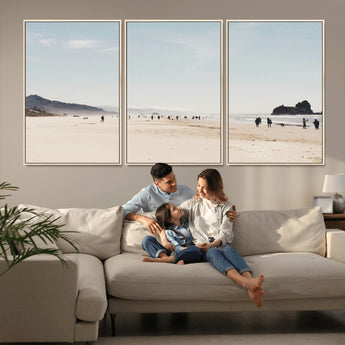 28307820-MGV-FC-60X30-3P_Natural-Minimalist Beach Wall Art Canvas Print, Framed Coastal Serenity Art Picture Print, Soft Sand Perfect Modern Coastal Decor Artwork