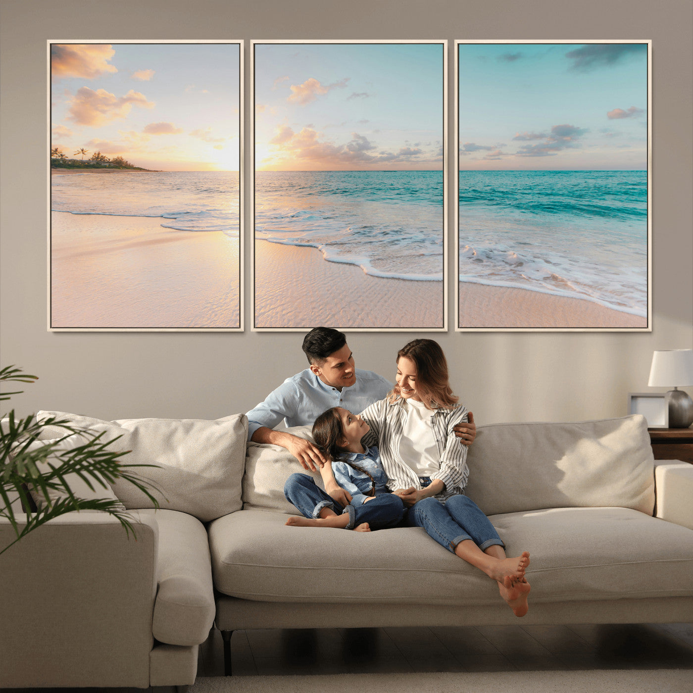 94538225-MGV-CV-36X24-Beach Sunset Wall Art Canvas Print, Framed Ocean Waves Art Picture Print, Summer Escape Perfect Coastal Serenity Decor Artwork