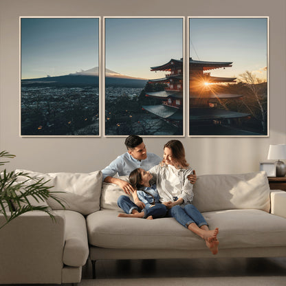 87729656-MGV-CV-36X24-Mount Fuji Wall Art Canvas Print, Framed Japan Travel Art Picture Print, Chureito Pagoda Perfect Zen Minimalism Decor Artwork