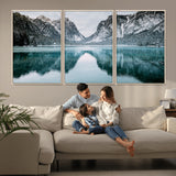 73098373-MGV-CV-36X24-Mountain Lake Wall Art Canvas Print, Framed Winter Wonderland Art Picture Print, Snowy Peaks Perfect Modern Nature Decor Artwork