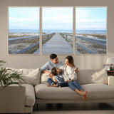 31602988-MGV-CV-36X24-Beach Boardwalk Wall Art Canvas Print, Framed Coastal Serenity Art Picture Print, Ocean View Perfect Coastal Minimalist Decor