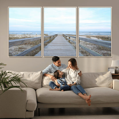 31602988-MGV-CV-36X24-Beach Boardwalk Wall Art Canvas Print, Framed Coastal Serenity Art Picture Print, Ocean View Perfect Coastal Minimalist Decor