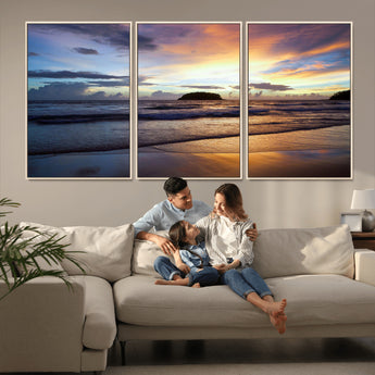 36714356-MGV-CV-36X24-Beach Sunset Wall Art Canvas Print, Framed Ocean Waves Art Picture Print, Tropical Seascape Perfect Coastal Serenity Decor Artwork