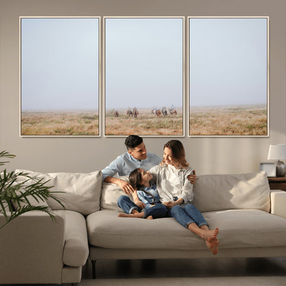 14761944-MGV-CV-36X24-Foggy Plains Wall Art Canvas Print, Framed Horseback Riders Art Picture Print, Rustic Western Perfect Rustic Western Decor Artwork