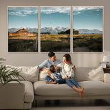 92497443-MGV-CV-36X24-Rustic Farmhouse Wall Art Canvas Print, Framed Mountain Cabin Art Picture Print, Western Landscape Perfect Rustic Farmhouse Decor