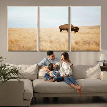 61392510-MGV-CV-36X24-Buffalo Wall Art Wall Art Canvas Print, Framed Western Wildlife Decor Art Picture Print, Rustic Farmhouse Art Perfect Rustic