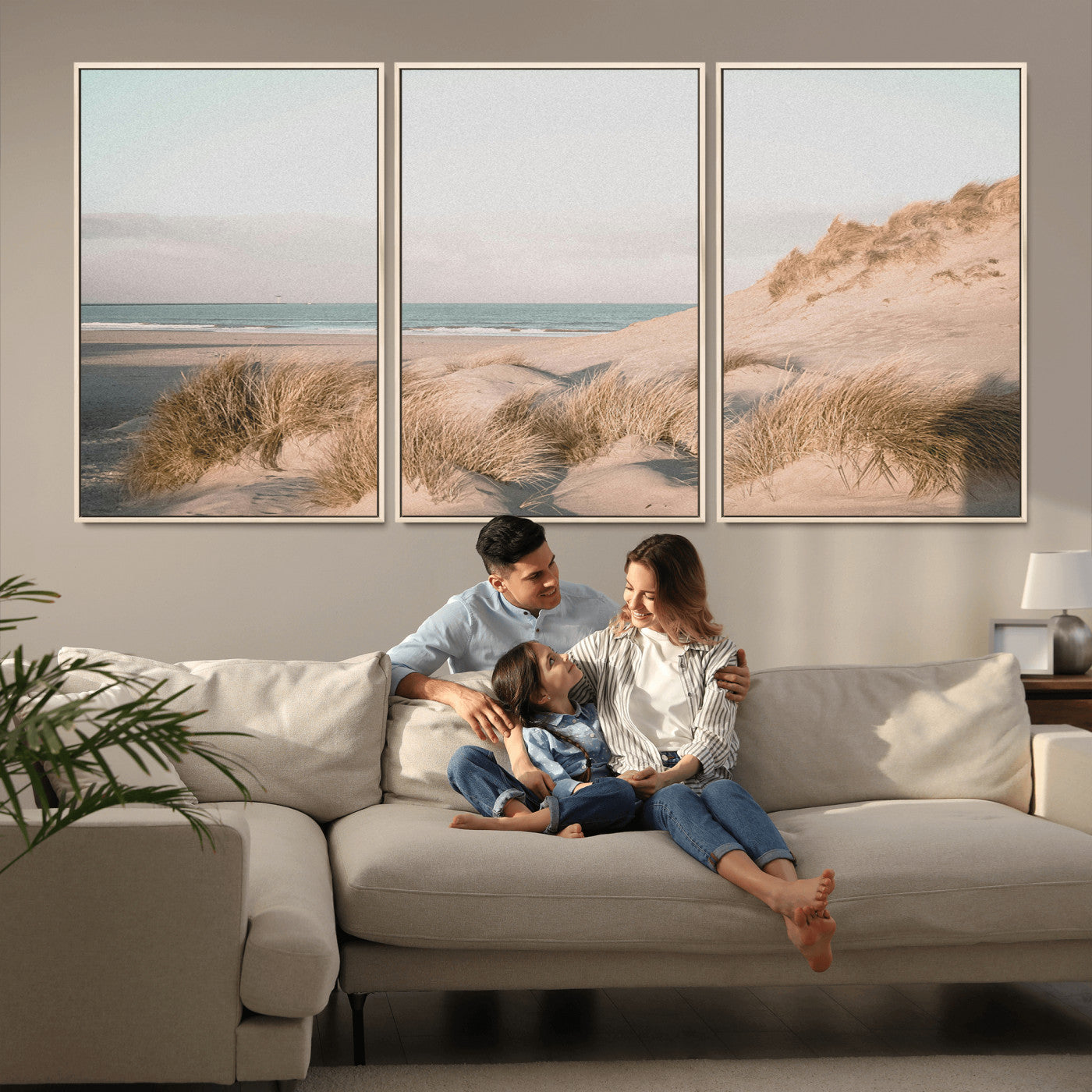 28064037-MGV-CV-36X24-Minimalist Seascape Wall Art Canvas Print, Framed Neutral Beach Print Art Picture Print, Sand Dune Photography Perfect