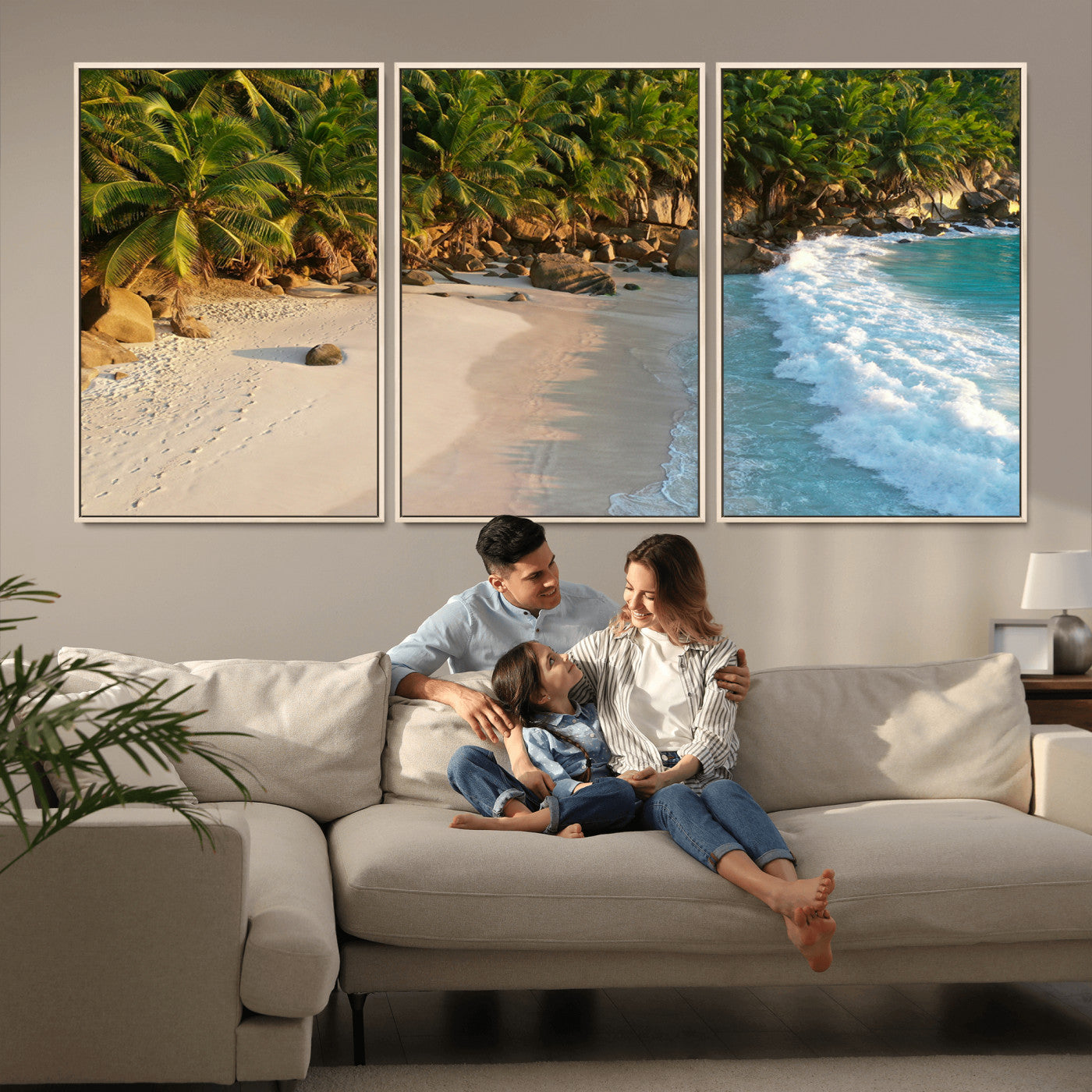 82312665-MGV-CV-36X24-Tropical Beach Wall Art Canvas Print, Framed Ocean Waves Art Picture Print, Palm Trees Perfect Coastal Minimalist Decor Artwork