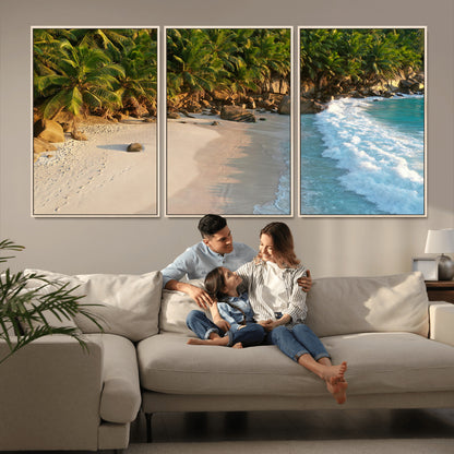 82312665-MGV-CV-36X24-Tropical Beach Wall Art Canvas Print, Framed Ocean Waves Art Picture Print, Palm Trees Perfect Coastal Minimalist Decor Artwork