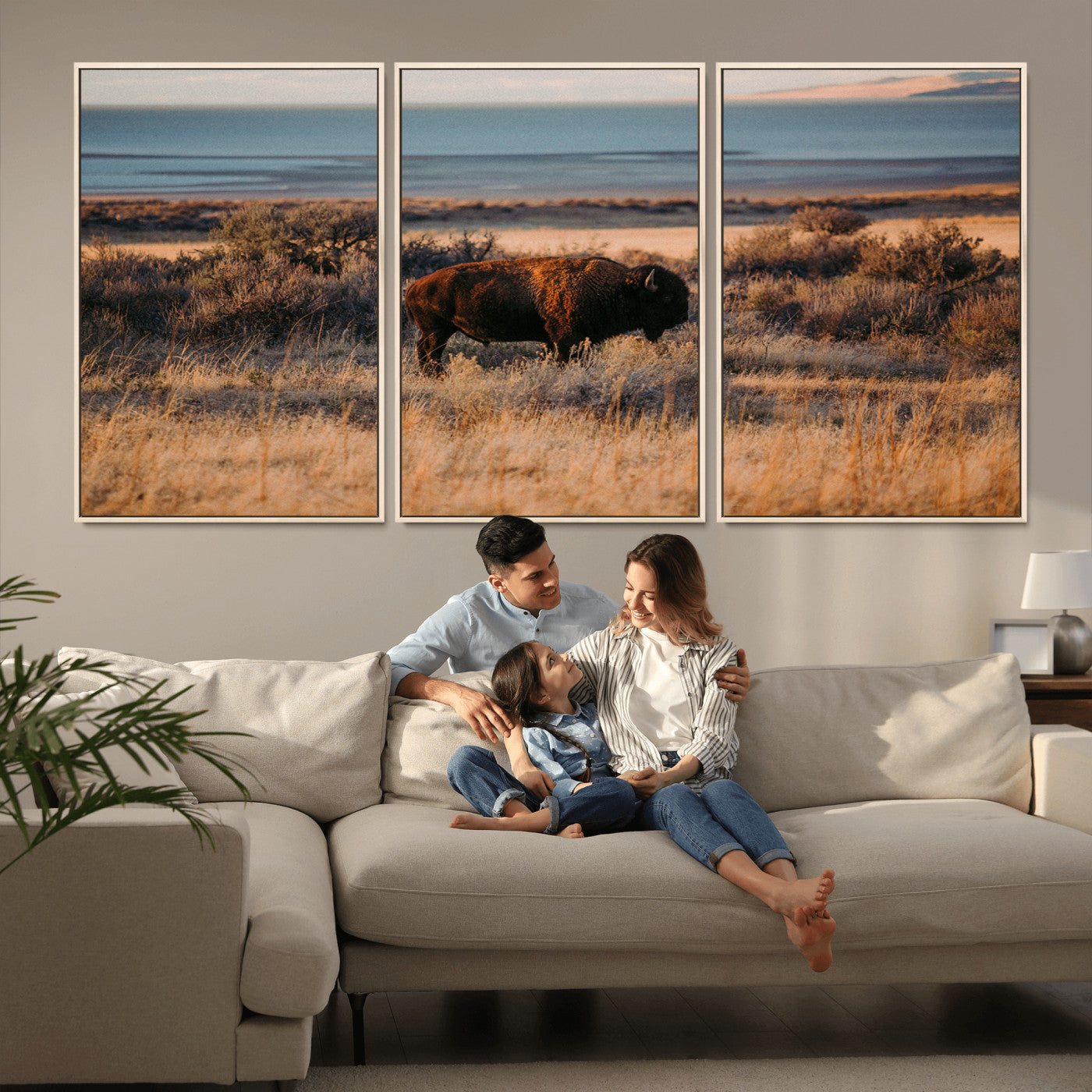 39509187-MGV-CV-36X24-Western Wildlife Wall Art Canvas Print, Framed Bison Art Picture Print, Golden Hour Perfect Western Rustic Decor Artwork