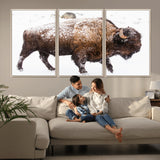 94261165-MGV-CV-36X24-Snowy Buffalo Wall Art Canvas Print, Framed Wildlife Photography Art Picture Print, Brown Tones Perfect Rustic Lodge Decor Decor