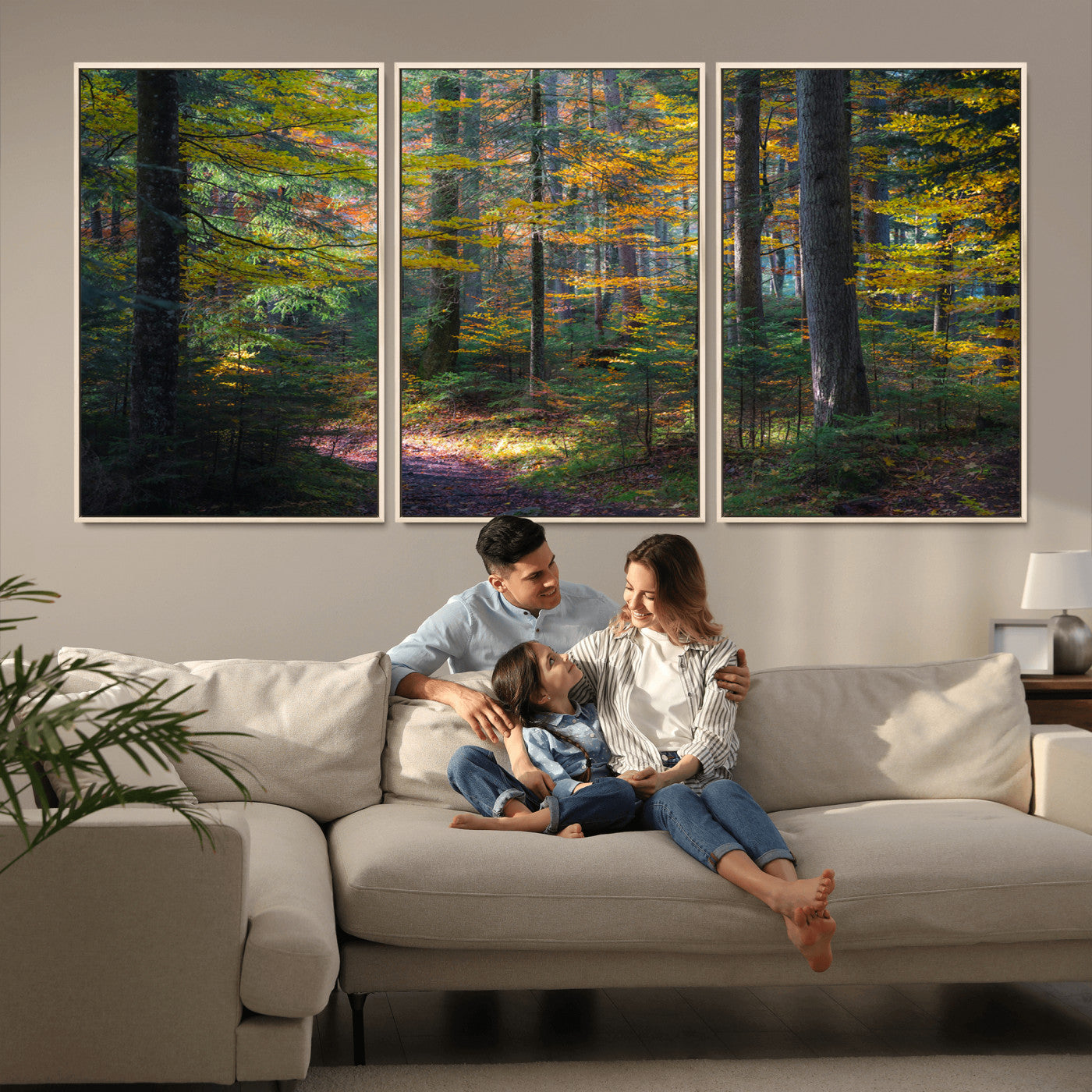 65810864-MGV-CV-36X24-Autumn Forest Wall Art Canvas Print, Framed Fall Woodland Art Picture Print, Golden Leaves Perfect Rustic Farmhouse Decor Artwork