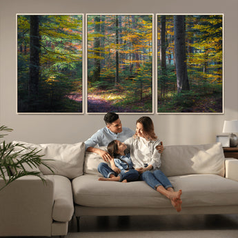 65810864-MGV-CV-36X24-Autumn Forest Wall Art Canvas Print, Framed Fall Woodland Art Picture Print, Golden Leaves Perfect Rustic Farmhouse Decor Artwork