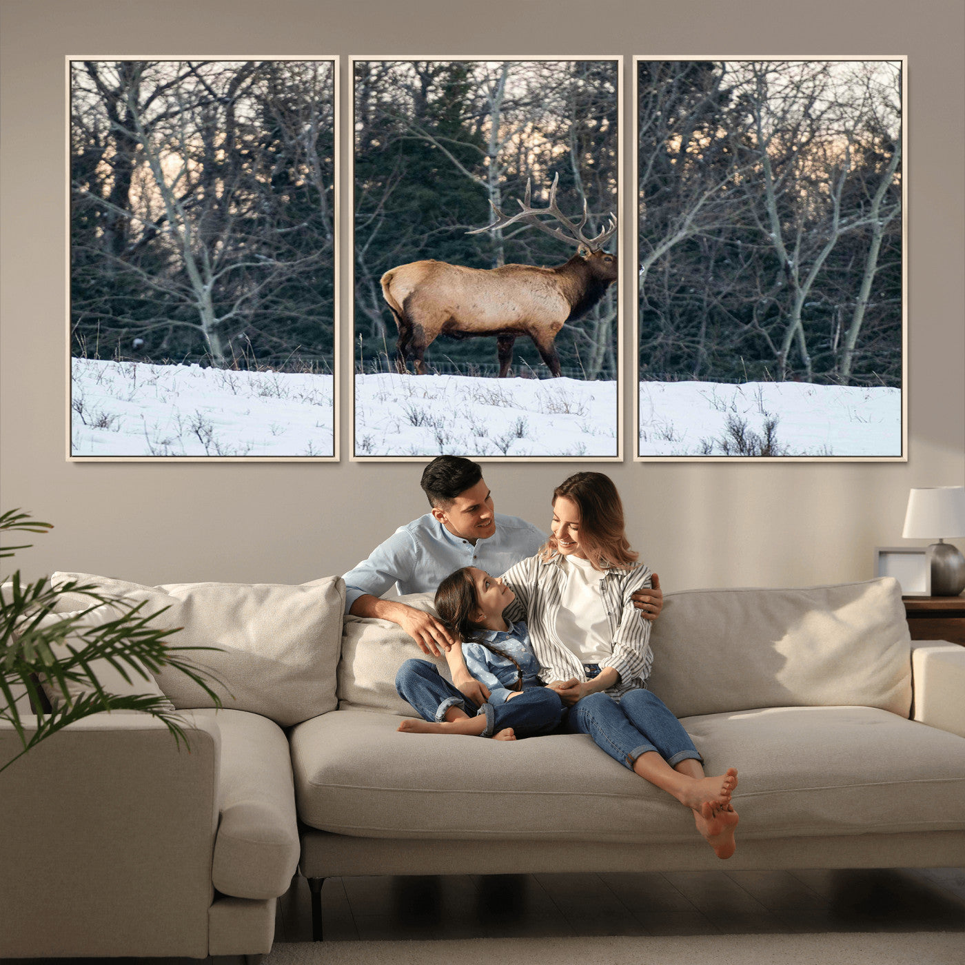 36533178-MGV-CV-36X24-Wild Elk Photography Wall Art Canvas Print, Framed Winter Wildlife Art Picture Print, Snowy Forest Perfect Rustic Lodge Decor