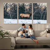 36533178-MGV-CV-36X24-Wild Elk Photography Wall Art Canvas Print, Framed Winter Wildlife Art Picture Print, Snowy Forest Perfect Rustic Lodge Decor